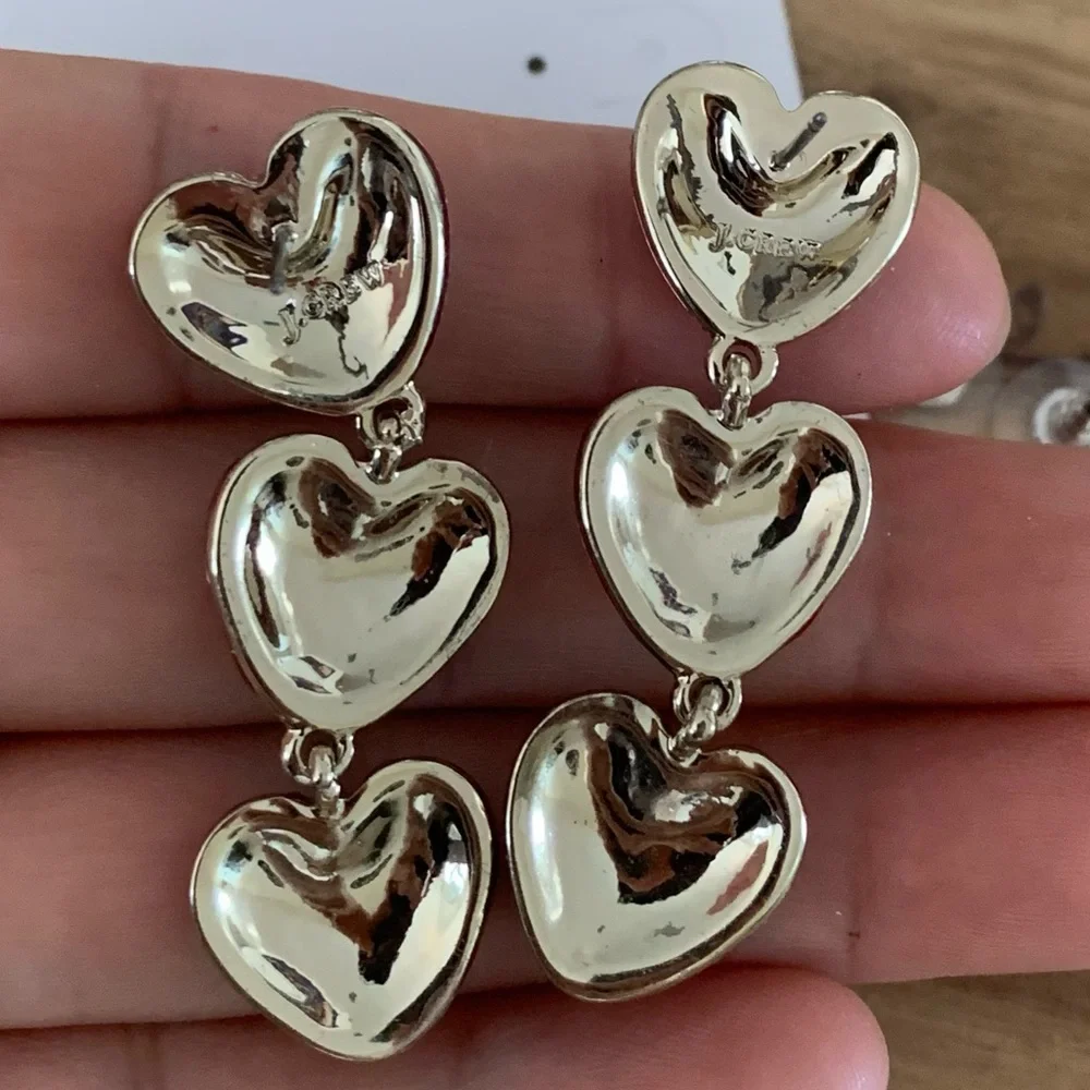 J Crew Jcrew pave triple heart earrings jewelry gift NWT - Picture 5 of 7